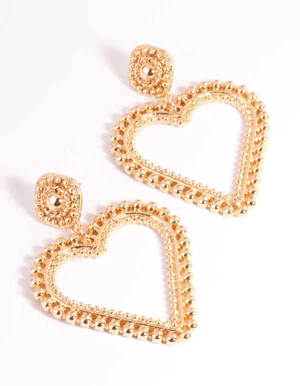 Gold Heart & Stud Drop Earrings