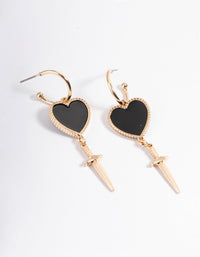 Gold Heart & Dagger Drop Earrings - link has visual effect only