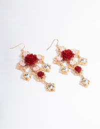 Gold Rose Statement Cross Earrings - link has visual effect only