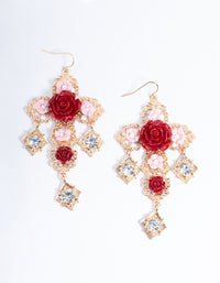 Gold Rose Statement Cross Earrings - link has visual effect only