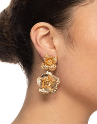 Gold Duo Flower Drop Earrings - link has visual effect only