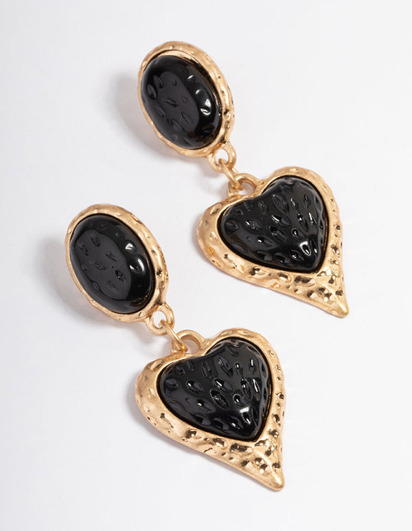 Gold Gem Heart Drop Earrings