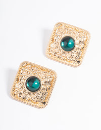 Gold Square Gem Stud Earrings - link has visual effect only