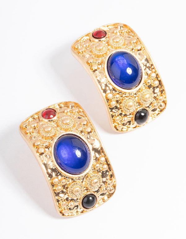 Gold Gem Stone Stud Earrings