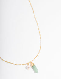 Gold Plated Green Aventurine Freshwater Pearl Figaro Necklace - link has visual effect only