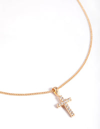 Diamond Simulants Gold Tiny Cross Necklace - link has visual effect only