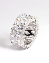 Diamond Simulants Rhodium Wide Statement Ring - link has visual effect only