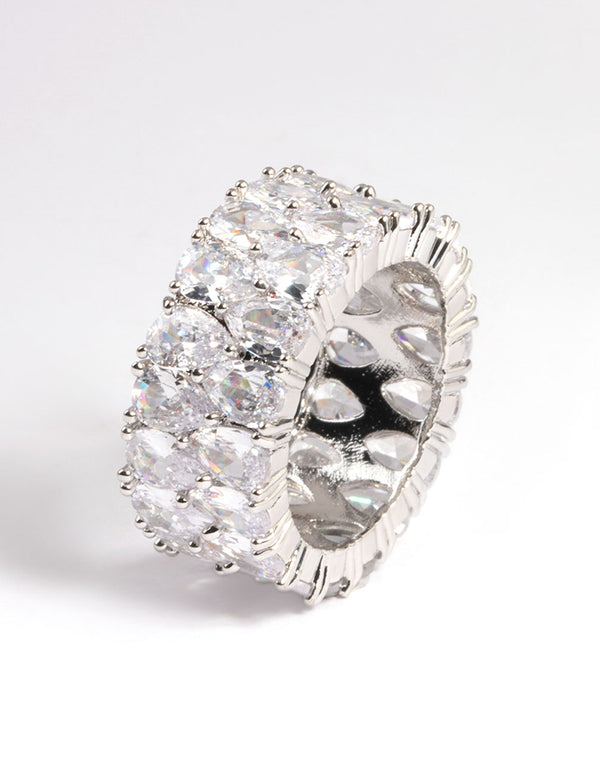 Diamond Simulants Rhodium Wide Statement Ring