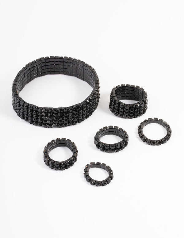 Gunmetal Diamante Cupchain Bracelet & Ring Set