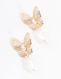 Gold Plated Cubic Zirconia Butterfly Freshwater Pearl Drop Earrings - link has visual effect only