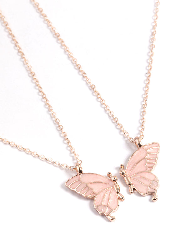 Rose Gold Best Friend Butterfly Necklace Pack