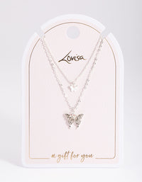 Silver Dainty Diamante Butterfly Necklace - link has visual effect only