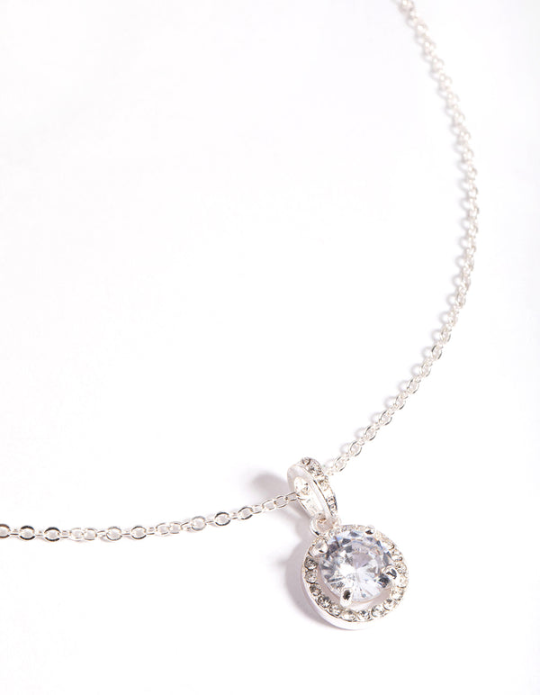 Silver Pretty Diamante Pendant Necklace
