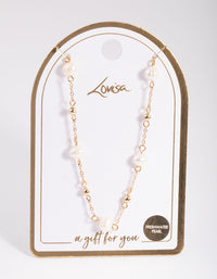 Gold Freshwater Pearl Ball Station Necklace - link has visual effect only