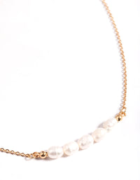 Gold Five Freshwater Pearl Simple Necklace - link has visual effect only