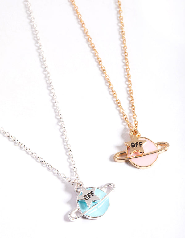 Mixed Metal Best Friend Saturn Necklace Pack