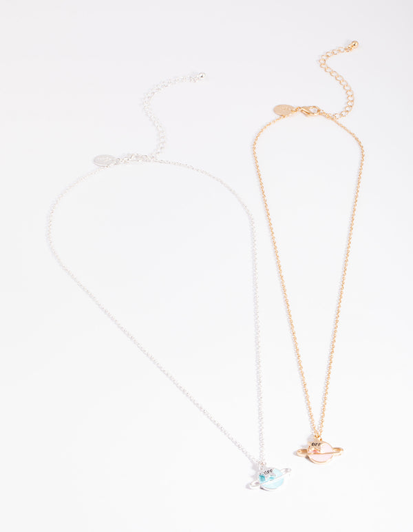 Mixed Metal Best Friend Saturn Necklace Pack