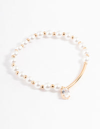 Gold Pearl & Bar Diamante Bracelet - link has visual effect only
