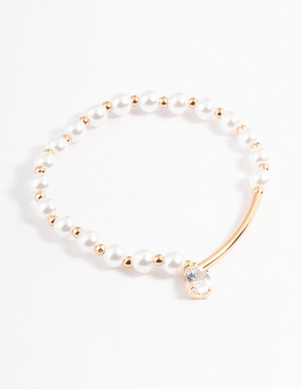 Gold Pearl & Bar Diamante Bracelet