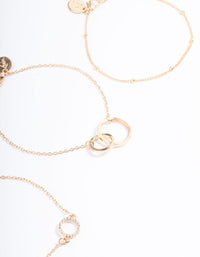Gold Open Circle Linked Bracelet Pack - link has visual effect only