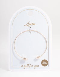 Rose Gold Cubic Zirconia Heart Open Cuff Bangle - link has visual effect only