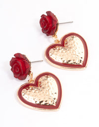 Red Rose Drop Heart Earrings - link has visual effect only