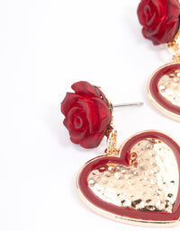 Red Rose Drop Heart Earrings - link has visual effect only