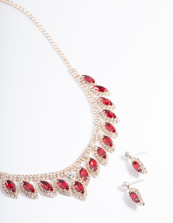 Rose Gold Marquise Droplet Earrings & Necklace Set