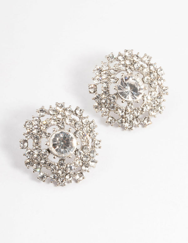 Rhodium Statement Grand Diamante Stud Earrings