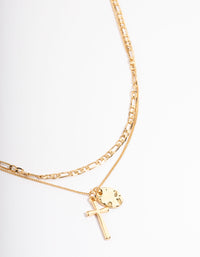 Gold Plated Cross Figaro Necklace Pack - link has visual effect only