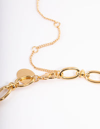 Gold Plated Rose Quartz Oval Link Chain Necklace - link has visual effect only