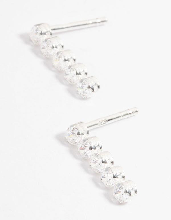Sterling Silver Cubic Zirconia Cupchain Stud Earrings