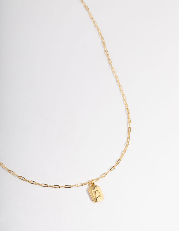 Letter D Gold Plated Rectangle Pendant Initial Necklace