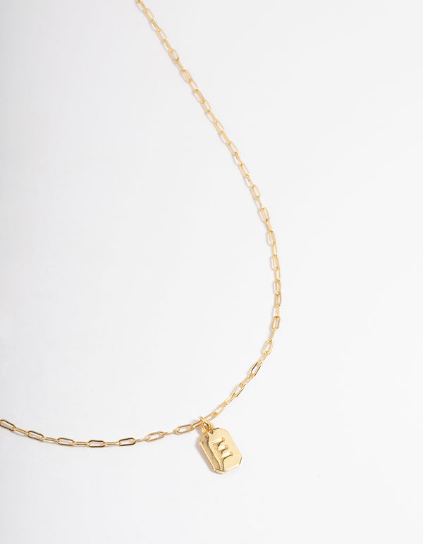 Letter E Gold Plated Rectangle Pendant Initial Necklace