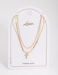 Letter T Gold Plated Layered Diamante Initial Necklace - link has visual effect only