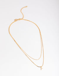 Letter Y Gold Plated Layered Initial Diamante Necklace - link has visual effect only