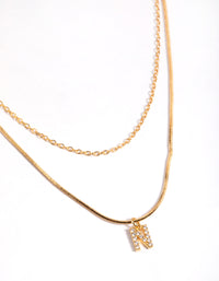 Letter N Gold Plated Layered Diamante Initial Necklace - link has visual effect only