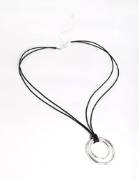 Rhodium Double Circle String Cord Necklace - link has visual effect only