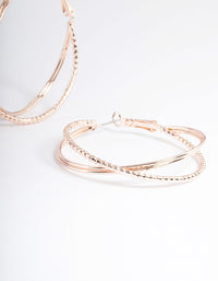 Rose Gold Textured Cross Over Hoop Earrings - link has visual effect only