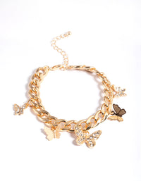 Gold Mixed Diamante Butterfly Charm Bracelet - link has visual effect only
