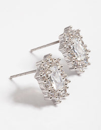 Rhodium Diamante Rectangle Stud Earrings - link has visual effect only