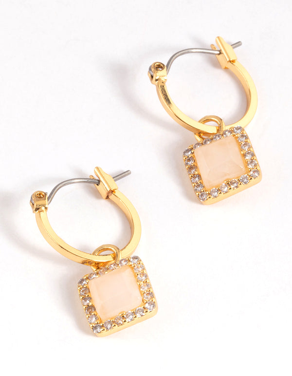Gold Plated Rose Quartz Halo Charm Hoop Earrings