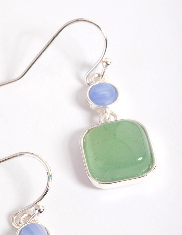 Silver Plated Round & Square Drop Earrings