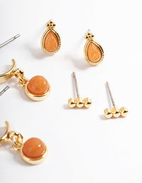 Gold Plated Orange Round Ball Stack Earrings - link has visual effect only