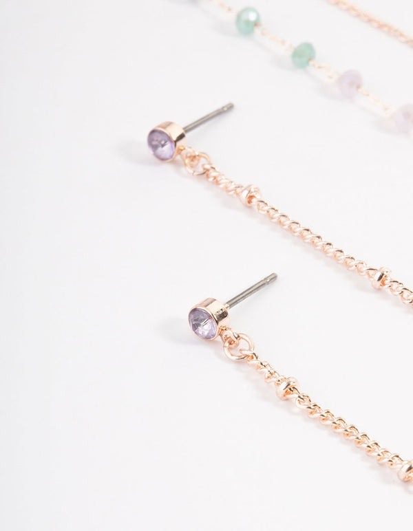 Rose Gold Molten Bead Drop Thread Earrings