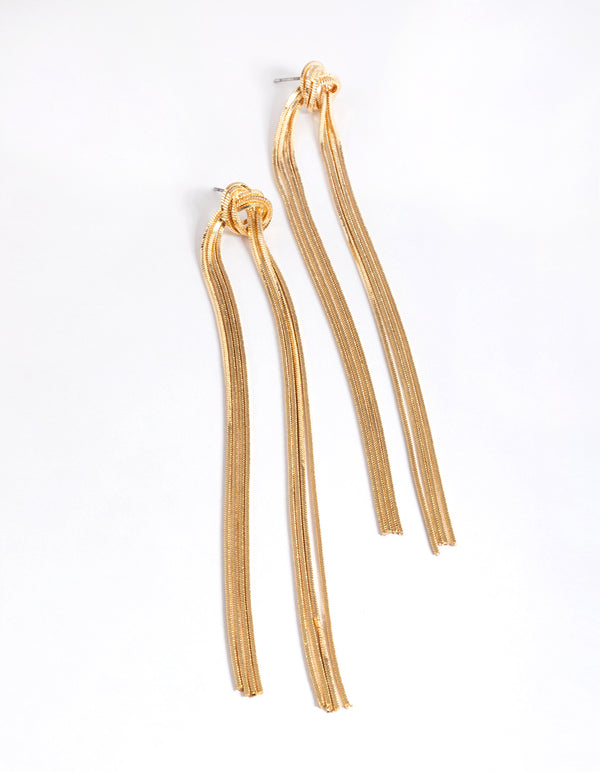 Gold Plated Brass Knot Stretch Tassel Drop Earrings