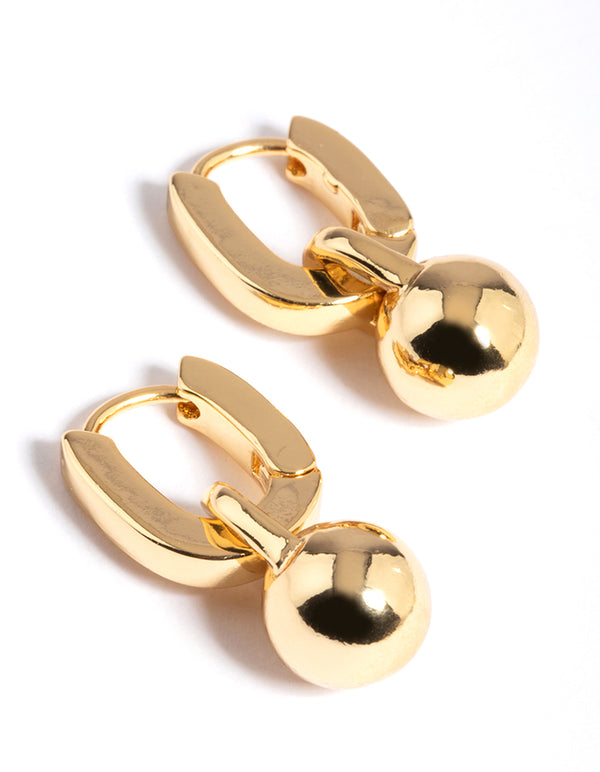 Gold Plated Brass Ball Drop Huggie Earrings