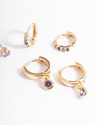 Gold Lilac Stud & Huggie Earrings Pack - link has visual effect only