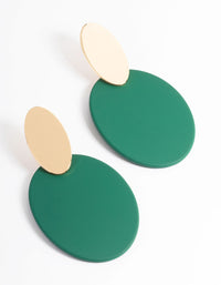 Gold Oval Teal Disc Drop Earrings - link has visual effect only