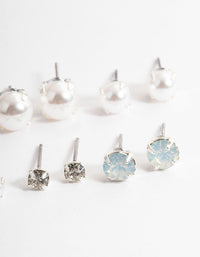 Silver Pearl & Diamante Stud Earrings 8-Pack - link has visual effect only
